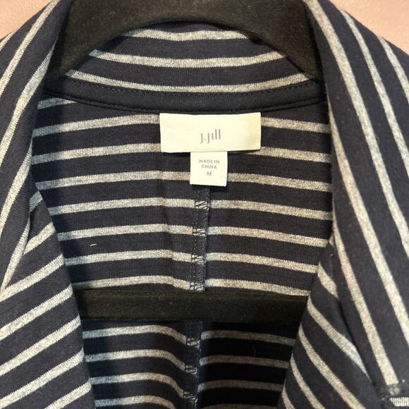 J. Jill Striped Jersey Knit Blazer Medium Jacket Navy Blue Gray Coastal Chic - Picture 2 of 7